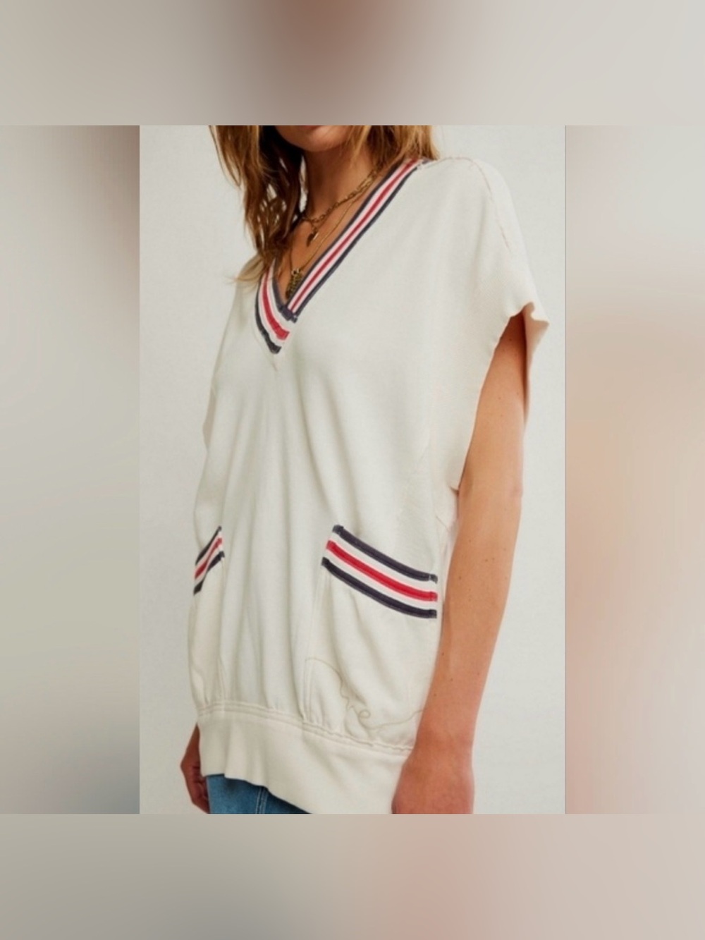 We The Free Ivy Pullover in red white blue